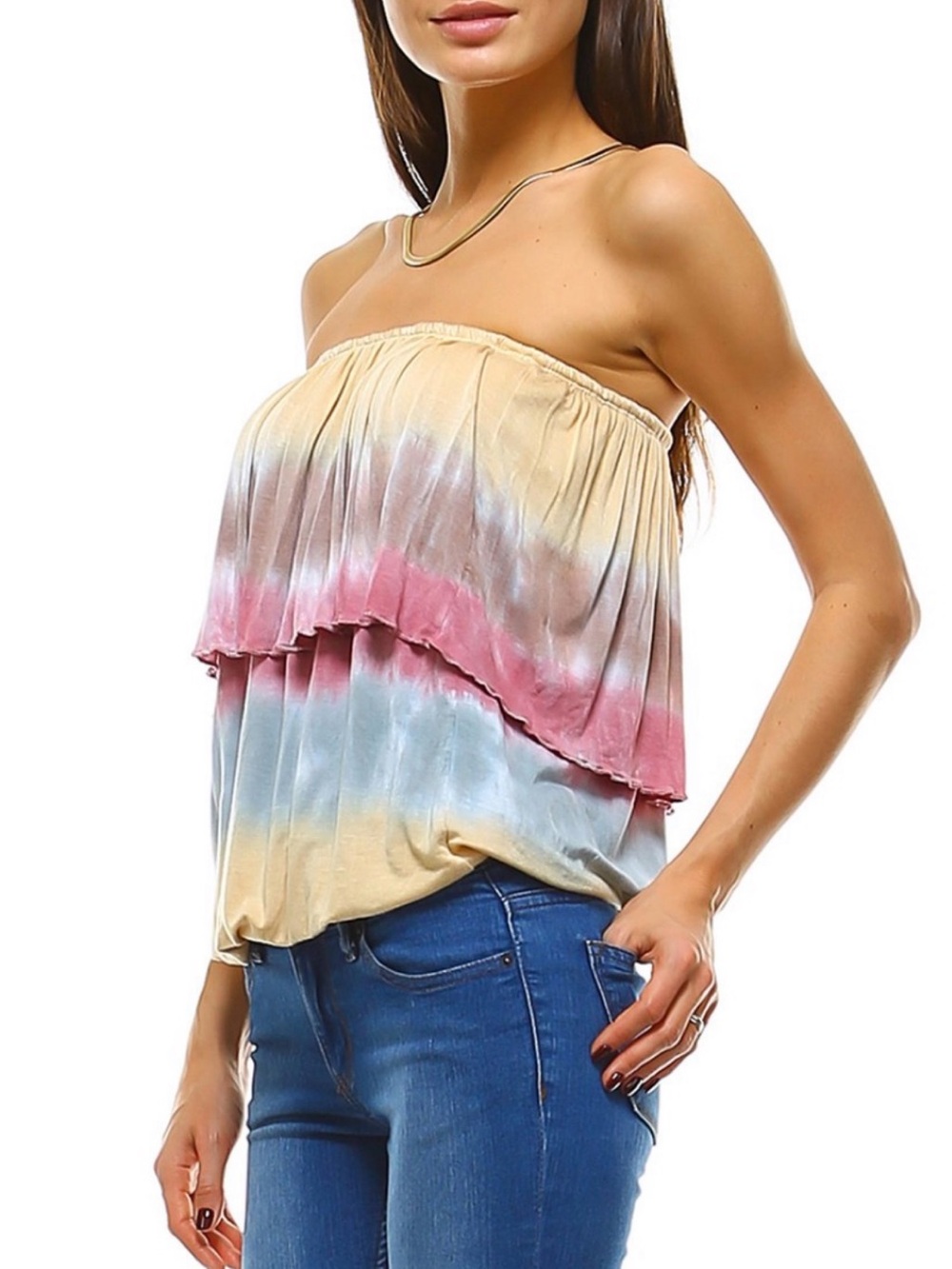 Urban X Tie Dye Ombré Strapless Blouson Tube Top Medium Boho Festival Y2K Summer